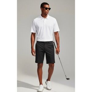 NEW Mens Size 34 Black Tailored Golf Performance Shorts Cotton‎